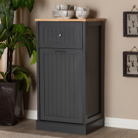 Baxton Studio WS01-Oak/Dark Grey Marcel Farmhouse and Coastal Dark Grey and Oak Brown Finished Kitchen Cabinet